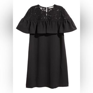 H&M Black Shift Dress with Lace Yoke Size 6